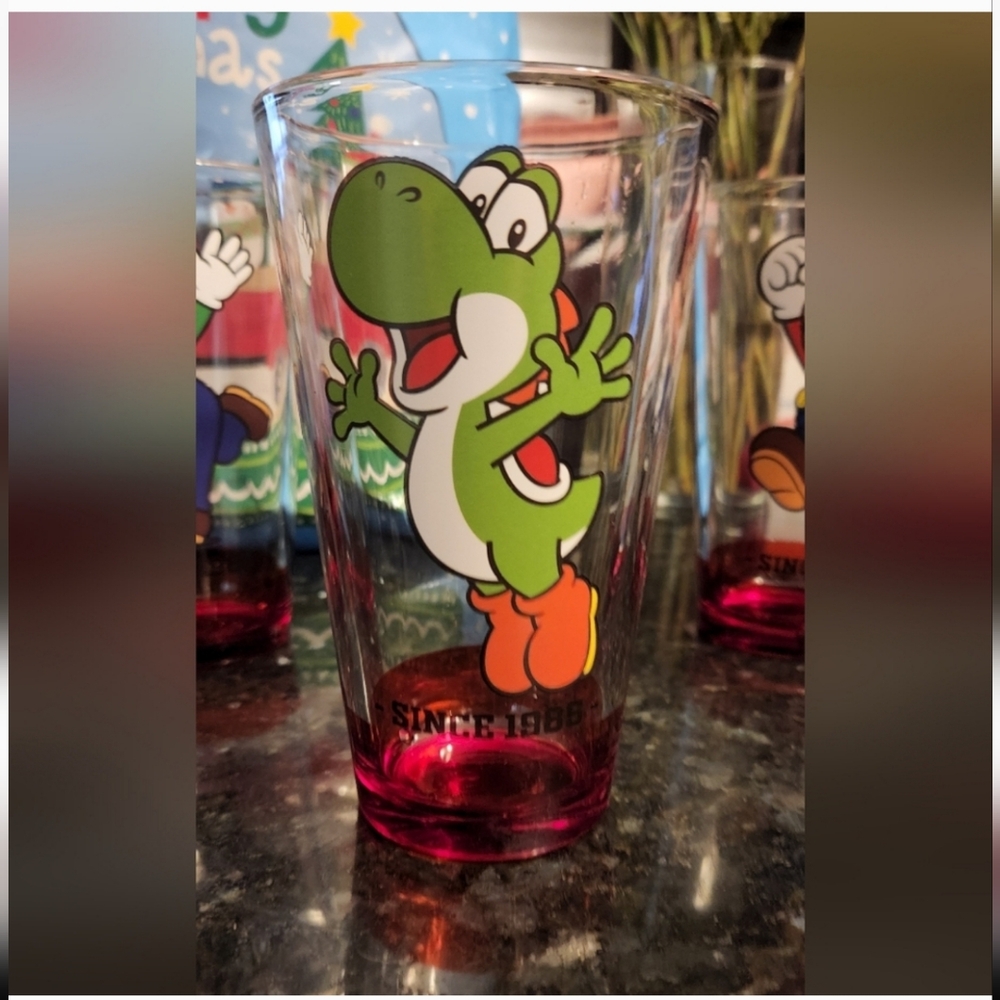 Super Mario Collectible 4pc. Pub Style Glass Cups Set 16oz Pint Gamestop Special